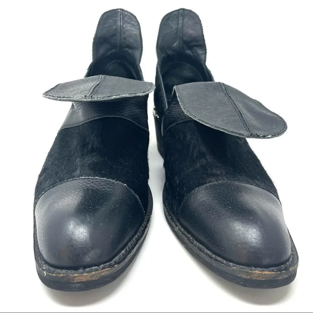 Yes Western Black Leather and Calf Hair Toe Cap Shoe/Bootie Size 8 - Picture 3 of 8